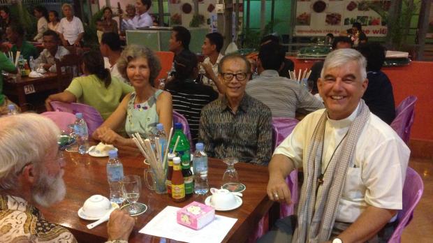 Soubert Son, initiator of the Dialogue, the bishop of Battambang and two German delegates