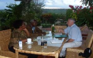 Claude Bourdin meeting with Mrs Kayitesi (Initiatives of Change) and Mr Namahungu, former permanent secretary at the Ministry for Agriculture in Rwanda 